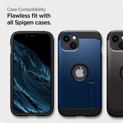 Стъклен протектор за iPhone 13 / 13 Pro / 14 / 16e от Spigen ALM Glas.TR Slim - Черен