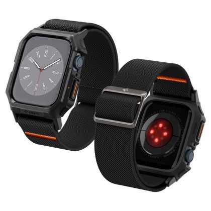 Текстилна каишка и кейс за Apple Watch 4 / 5 / 6 / 7 / 8 / 9 / SE (44/45mm) от Spigen Lite Fit Pro - Черен мат