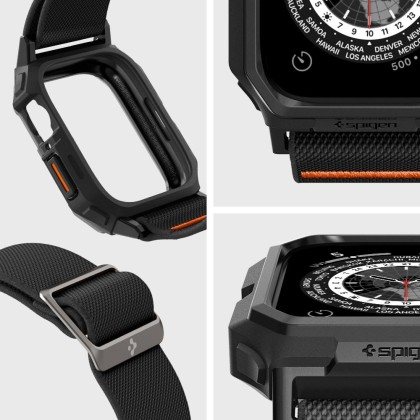 Текстилна каишка и кейс за Apple Watch 4 / 5 / 6 / 7 / 8 / 9 / SE (44/45mm) от Spigen Lite Fit Pro - Черен мат