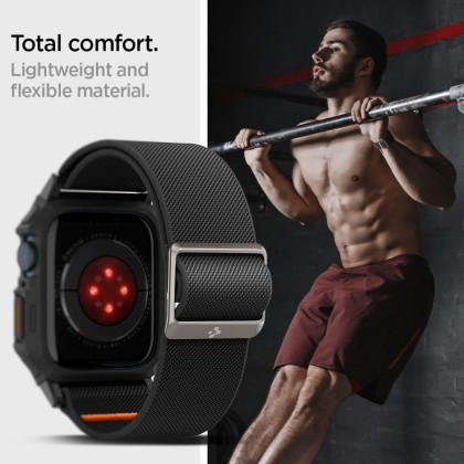 Текстилна каишка и кейс за Apple Watch 4 / 5 / 6 / 7 / 8 / 9 / SE (44/45mm) от Spigen Lite Fit Pro - Черен мат