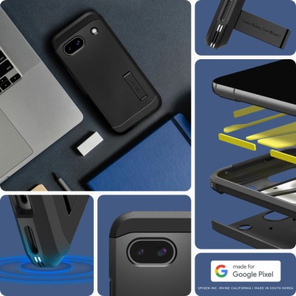 Удароустойчив, твърд кейс за Google Pixel 8a от Spigen Tough Armor - Черен