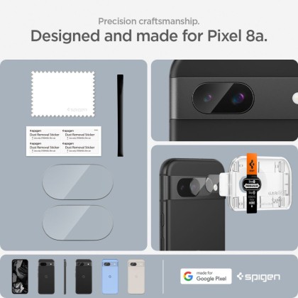 2 броя комплетки от протектори за обектви на камерата на Google Pixel 8a от Spigen Optik Tr - Прозрачен