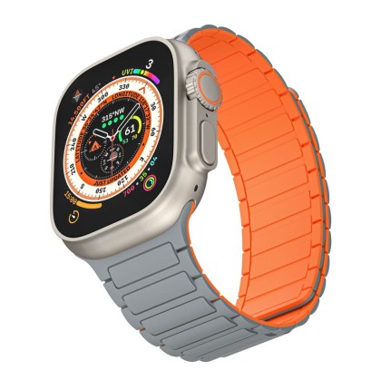 Силиконова каишка за Apple Watch 4/5/6/7/8/9/SE/Ultra 1-2 (42/44/45/49 mm) от Tech-Protect Iconband Magnetic - Titanium / Оранжева