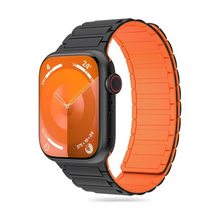 Силиконова каишка за Apple Watch 4/5/6/7/8/9/SE/Ultra 1-2 (42/44/45/49 mm) от Tech-Protect Iconband Magnetic - Черно/Оранжева