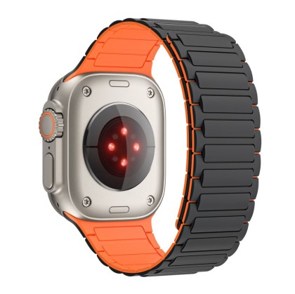 Силиконова каишка за Apple Watch 4/5/6/7/8/9/SE/Ultra 1-2 (42/44/45/49 mm) от Tech-Protect Iconband Magnetic - Черно/Оранжева