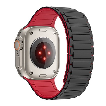 Силиконова каишка за Apple Watch 4/5/6/7/8/9/SE/Ultra 1-2 (42/44/45/49 mm) от Tech-Protect Iconband Magnetic - Черно/Червена