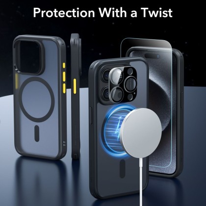 Комплект кейс с протектор за дисплей и камера на iPhone 15 Pro от ESR Classic Pro Set Lalolock MagSafe - Frosted black