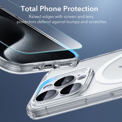 Комплект кейс с протектор за дисплей и камера на iPhone 15 Pro Max от ESR Classic Pro Set Lalolock MagSafe - Прозрачен