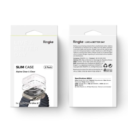 2 бр. тънки калъфи за Apple Watch Ultra 1/2 (49mm) от Ringke Slim 2-Pack - Прозрачен и Alpine Clear
