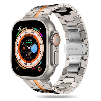 Стоманена верижка за Apple Watch 6/7/8/9/10/SE/Ultra 1-2 (44/45/46/49 mm) от Tech-Protect Stainless Line - Titanium / Orange