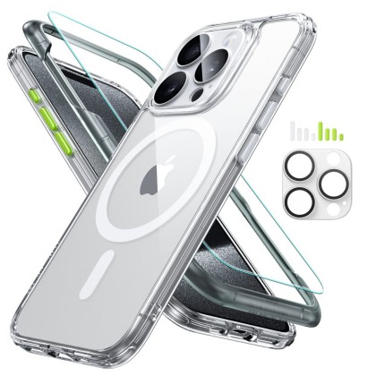 Комплект кейс с протектор за дисплей и камера на iPhone 15 Pro от ESR Classic Pro Set Lalolock MagSafe - Прозрачен