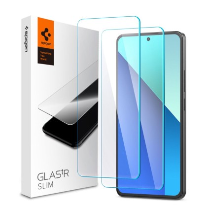 2 броя стъклени протектори за дисплей на Xiaomi Redmi Note 13 4G/LTE от Spigen Glass Tr. Slim - Прозрачни