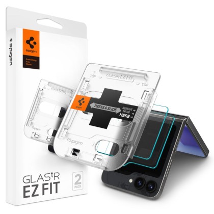 2 Стъклени протектора за дисплей на Samsung Galaxy Z Flip 6 от Spigen Glas.TR "Ez Fit" - Прозрачни