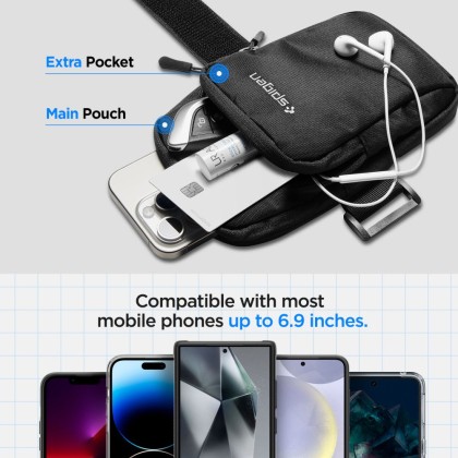 Универсален спортен калъф с лента за ръка от Spigen A702 - Черен