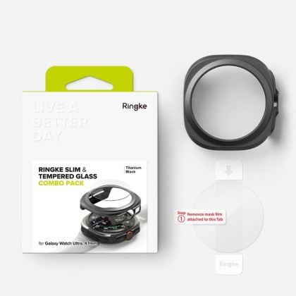 Калъф и протектор за Samsung Galaxy Watch Ultra (47mm) от Ringke Slim & Tempered Glass - Черен