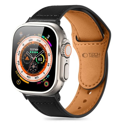 Каишка от естествена кожа за Apple Watch 6/7/8/9/10/SE (40/41/42 mm) от Tech-Protect Naturalfit - Черен