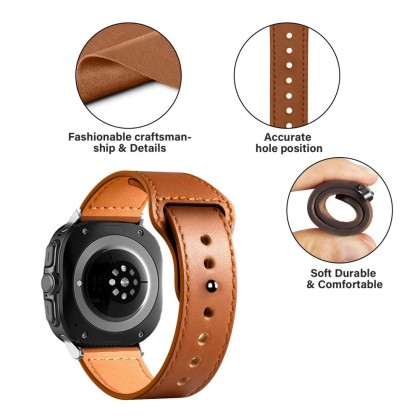 Кожена каишка за Samsung Galaxy Watch Ultra (47mm) от Tech-Protect Leatherfit - Кафява