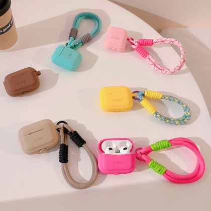 Силиконов кейс с ремък за AirPods Pro 1 / 2 от Tech Protect Silicone Rope - Cafe Latte
