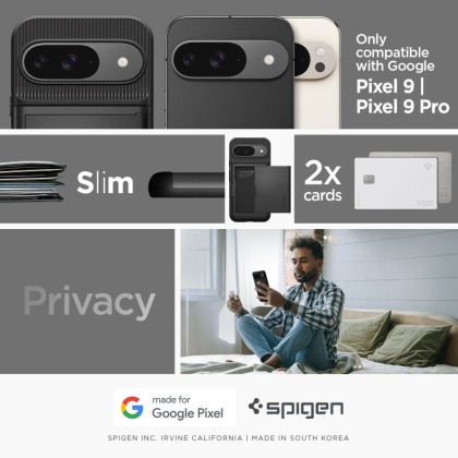 Твърд кейс за Google Pixel 9 / 9 Pro от Spigen Slim Armor CS - Черен