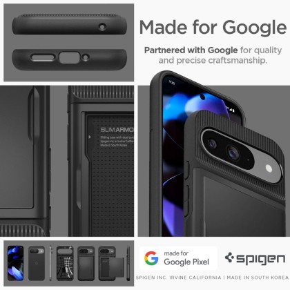 Твърд кейс за Google Pixel 9 / 9 Pro от Spigen Slim Armor CS - Черен