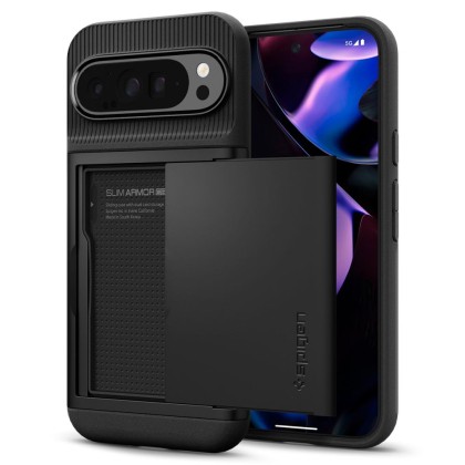 Твърд кейс за Google Pixel 9 Pro XL от Spigen Slim Armor CS - Черен