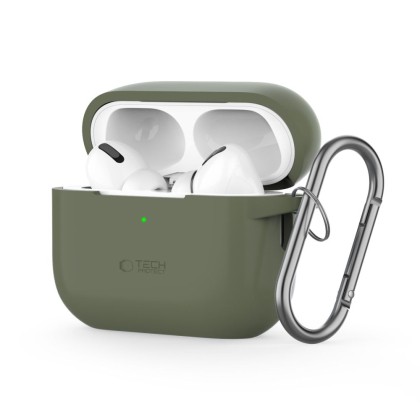 Силиконов калъф за слушалки Apple AirPods Pro 1 / 2 от Tech-Protect Silicone Hook - Olive Green