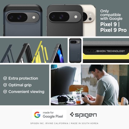 Удароустойчив, твърд кейс за Google Pixel 9 / 9 Pro от Spigen Tough Armor - Metal Slate