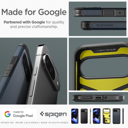 Удароустойчив, твърд кейс за Google Pixel 9 / 9 Pro от Spigen Tough Armor - Metal Slate