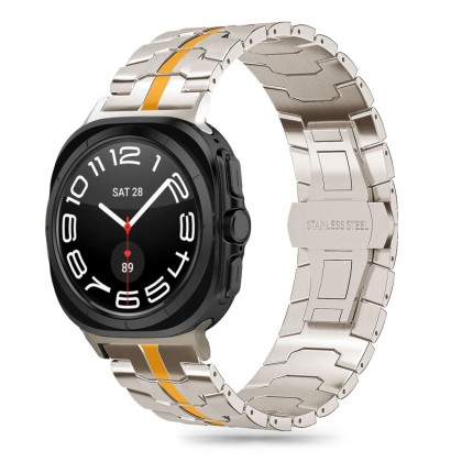 Стоманена верижка за Samsung Galaxy Watch Ultra (47 mm) от Tech-Protect Stainless Line - Titanium/Orange