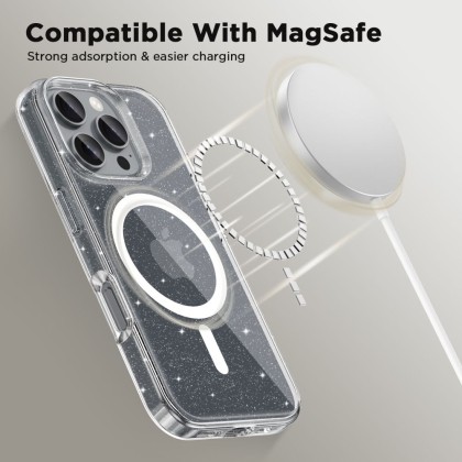 Твърд кейс с MagSafe пръстен за iPhone 16 Pro от Tech-Protect FlexAir Hybrid - Glitter