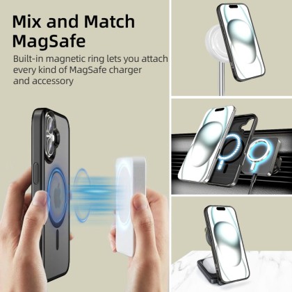 Твърд кейс с MagSafe пръстен за iPhone 16 от Tech-Protect MagMat - Черен мат