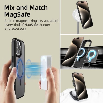 Твърд кейс с MagSafe пръстен за iPhone 16 Pro от Tech-Protect MagMat - Черен мат