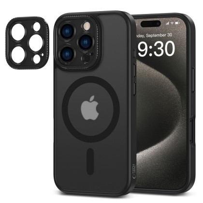 Кейс с MagSafe и защита на камерата за iPhone 16 Pro от Tech-Protect MagCam - Matte Black
