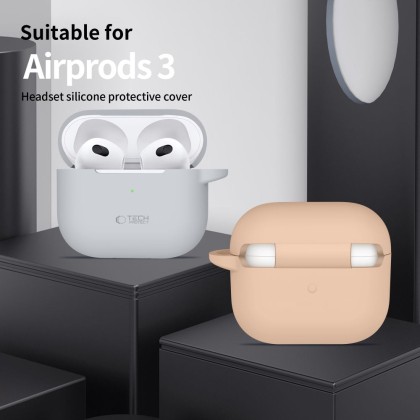 Силиконов калъф за слушалки Apple AirPods 3 от Tech-Protect Silicone Hook - Caffe Latte