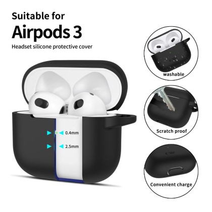 Силиконов калъф за слушалки Apple AirPods 3 от Tech-Protect Silicone Hook - Черен