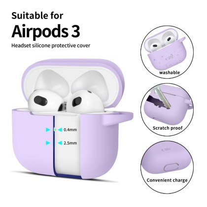 Силиконов калъф за слушалки Apple AirPods 3 от Tech-Protect Silicone Hook - Lavender