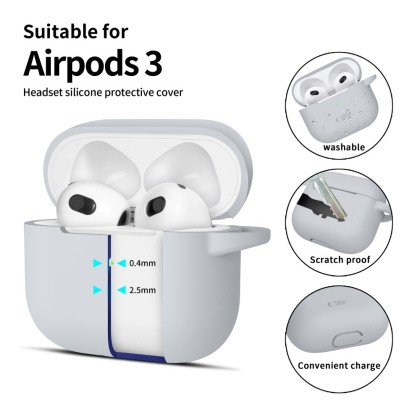 Силиконов калъф за слушалки Apple AirPods 3 от Tech-Protect Silicone Hook - Crayon Grey