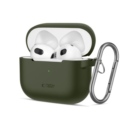 Силиконов калъф за слушалки Apple AirPods 3 от Tech-Protect Silicone Hook - Olive Green