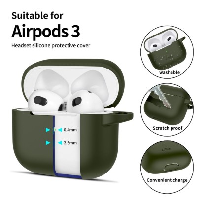 Силиконов калъф за слушалки Apple AirPods 3 от Tech-Protect Silicone Hook - Olive Green