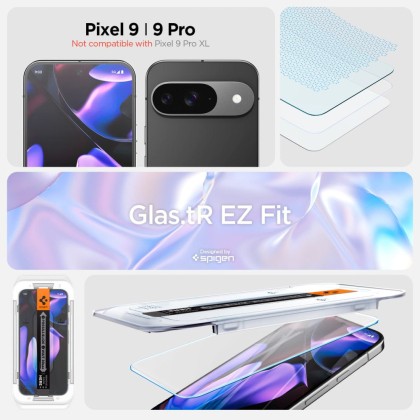 2 стъклени протектора за дисплей на Google Pixel 9 / 9 Pro от Spigen Glas.TR "Ez Fit" - Прозрачни