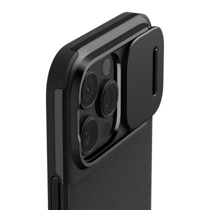 Кейс с капак за камерата за iPhone 16 Pro Max от Spigen Optik Armor Mag MagSafe - Черен