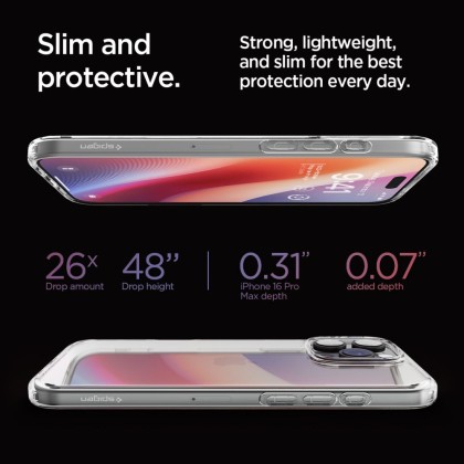 Удароустойчив твърд кейс за iPhone 16 Pro Max от Spigen Ultra Hybrid - Прозрачен