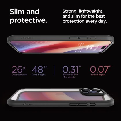 Удароустойчив твърд кейс за iPhone 16 Pro Max от Spigen Ultra Hybrid - Черен мат