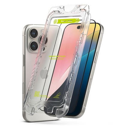 2 х Стъклен протектор за дисплей на iPhone 16 Pro от Ringke Easy Slide 2-Pack - Черен