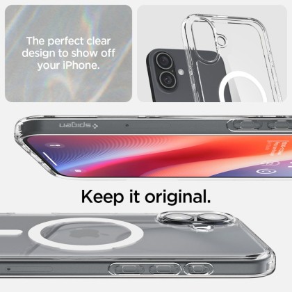 Удароустойчив кейс с MagSafe пръстен за iPhone 16 Plus от Spigen Ultra Hybrid Mag - Бял