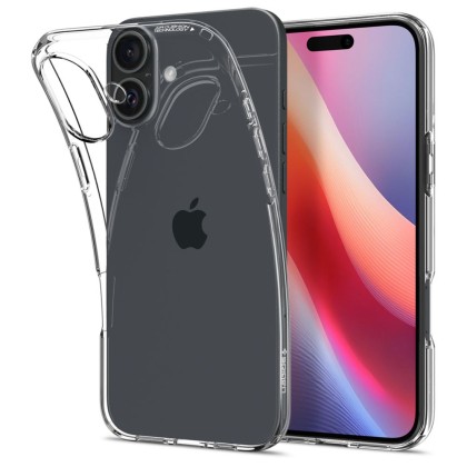 Удароустойчив, силиконов кейс за iPhone 16 от Spigen Liquid Crystal - Прозрачен