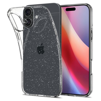 Удароустойчив, силиконов кейс за iPhone 16 от Spigen Liquid Crystal - Glitter Crystal