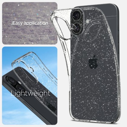 Удароустойчив, силиконов кейс за iPhone 16 от Spigen Liquid Crystal - Glitter Crystal