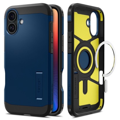 Удароустойчив, твърд кейс с MagSafe за iPhone 16 от Spigen Tough Armor Mag - Navy Blue