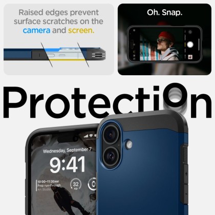 Удароустойчив, твърд кейс с MagSafe за iPhone 16 от Spigen Tough Armor Mag - Navy Blue